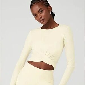 ALO Yoga Slate Long Sleeve Cover Twist Top, XS